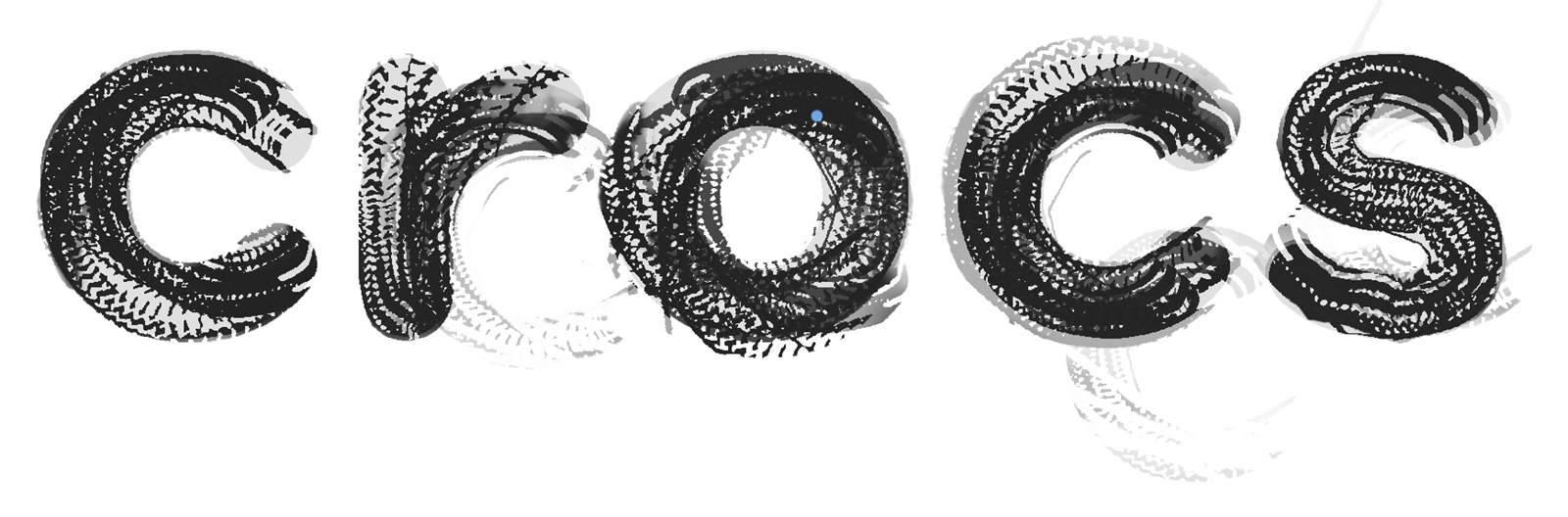Top view: the tyre marks left by the drift spell out the word crocs