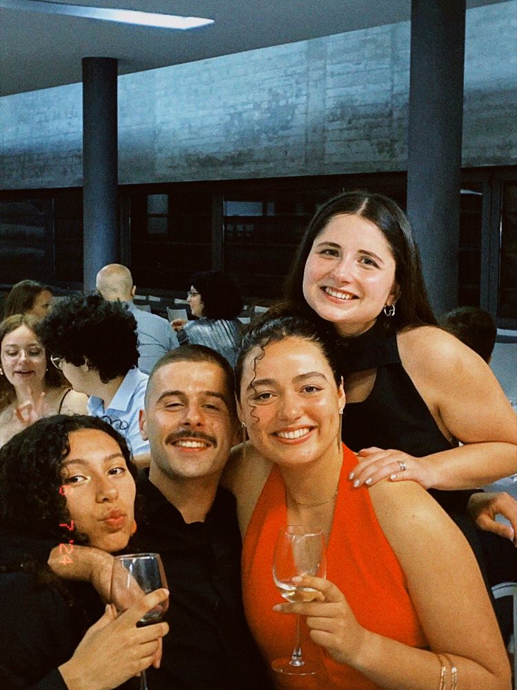 Friends at a party, laughing