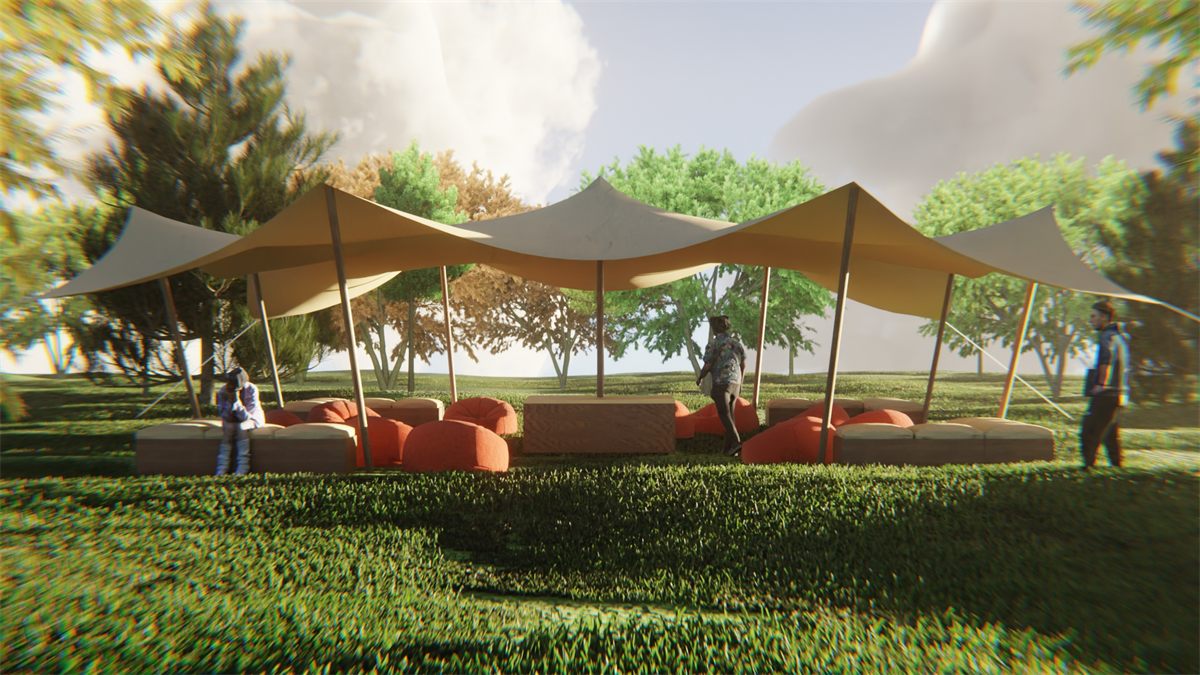 Sketch Zone: an open pavilion of tensioned sails proposed for Paredes de Coura